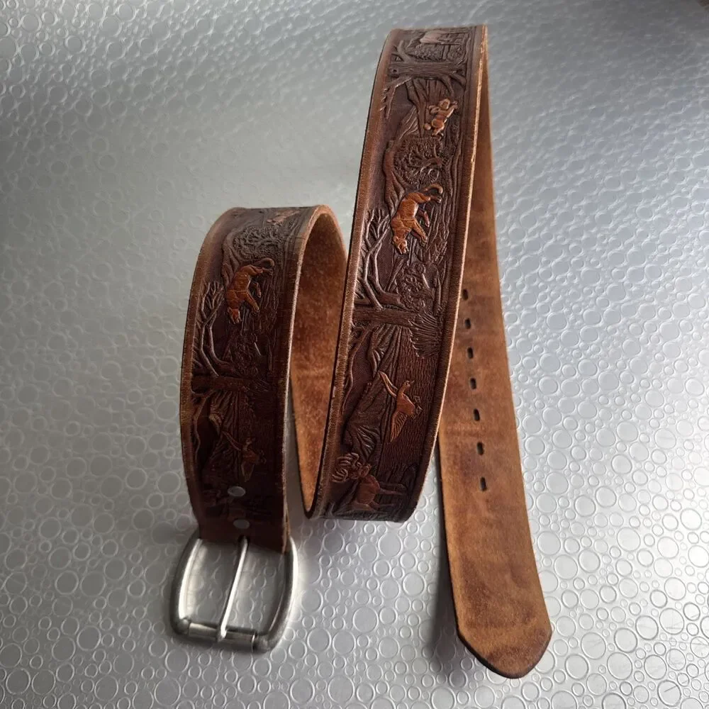 Vtg Chambers Belt Co Grand Teton National Park Tooled Leather 40 Gorpcore Brown